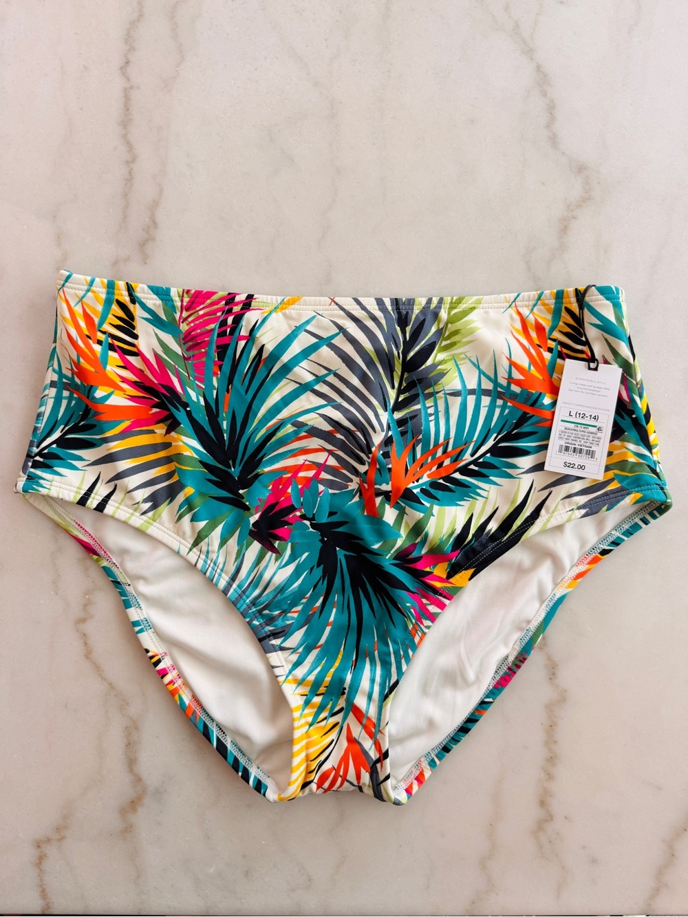 Shade & Shore High-Waist Tropical Leaf Print Bikini Bottoms